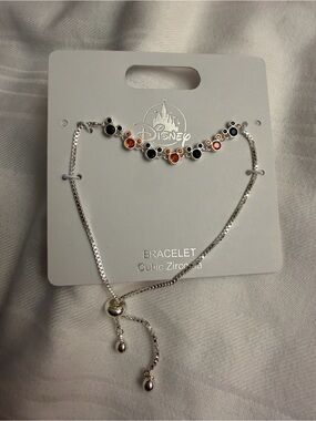 Disney Halloween Silver-Tone Mickey Icon Bracelet with Black and Orange Stones